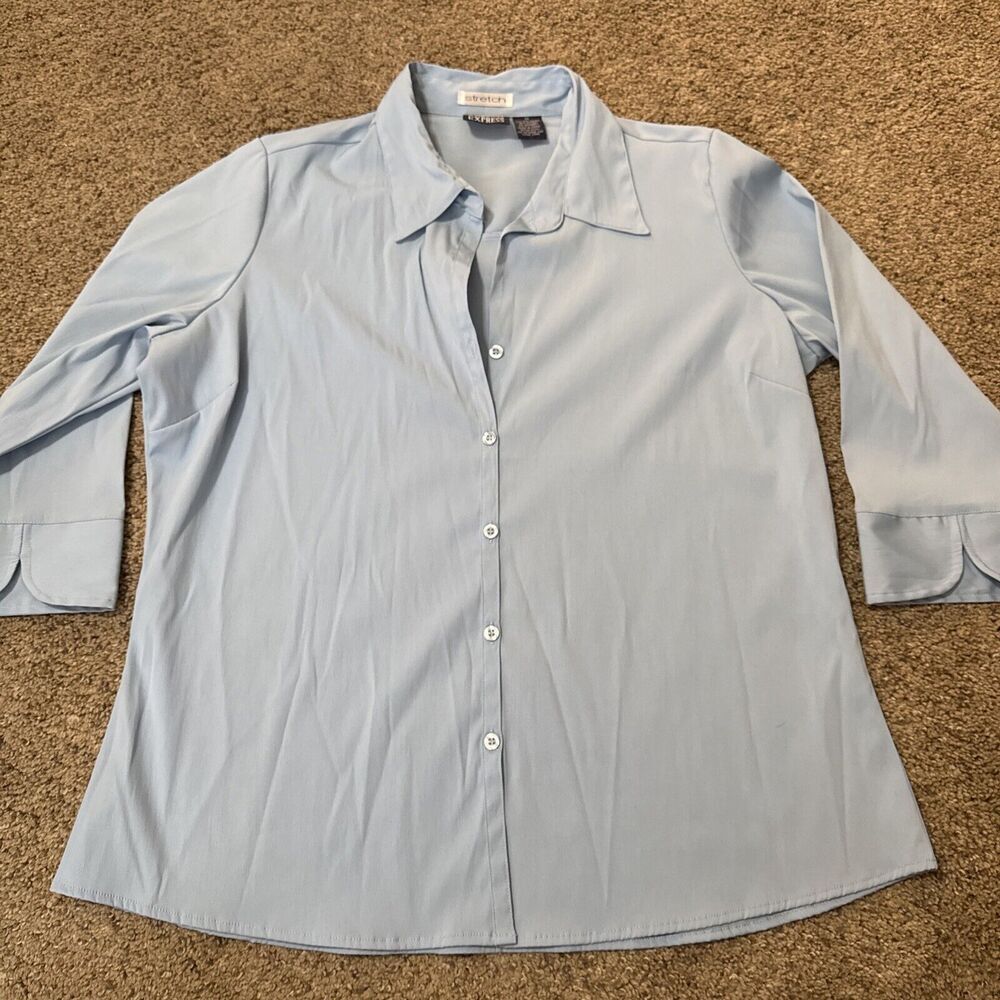 COTTON EXPRESS 1X XL Ultimate Essential Fitted Dress Shirt Stretch Blue Comfort